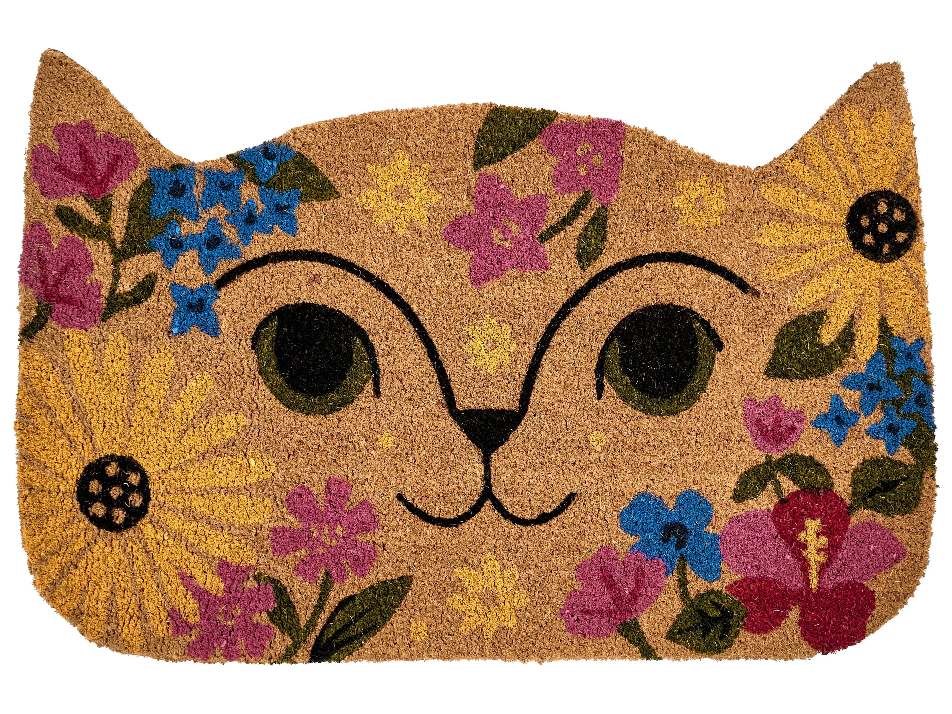 Tappetino da Ingresso CALIRAYA Multicolore 60 x 90 cm Gatto Fibra di Cocco