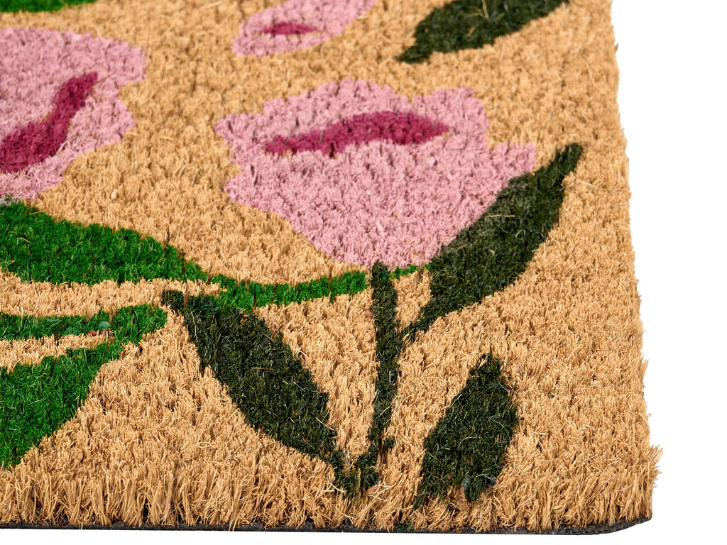 Paillasson Naturel 60 x 90 cm Fleur en Fibre de Coco