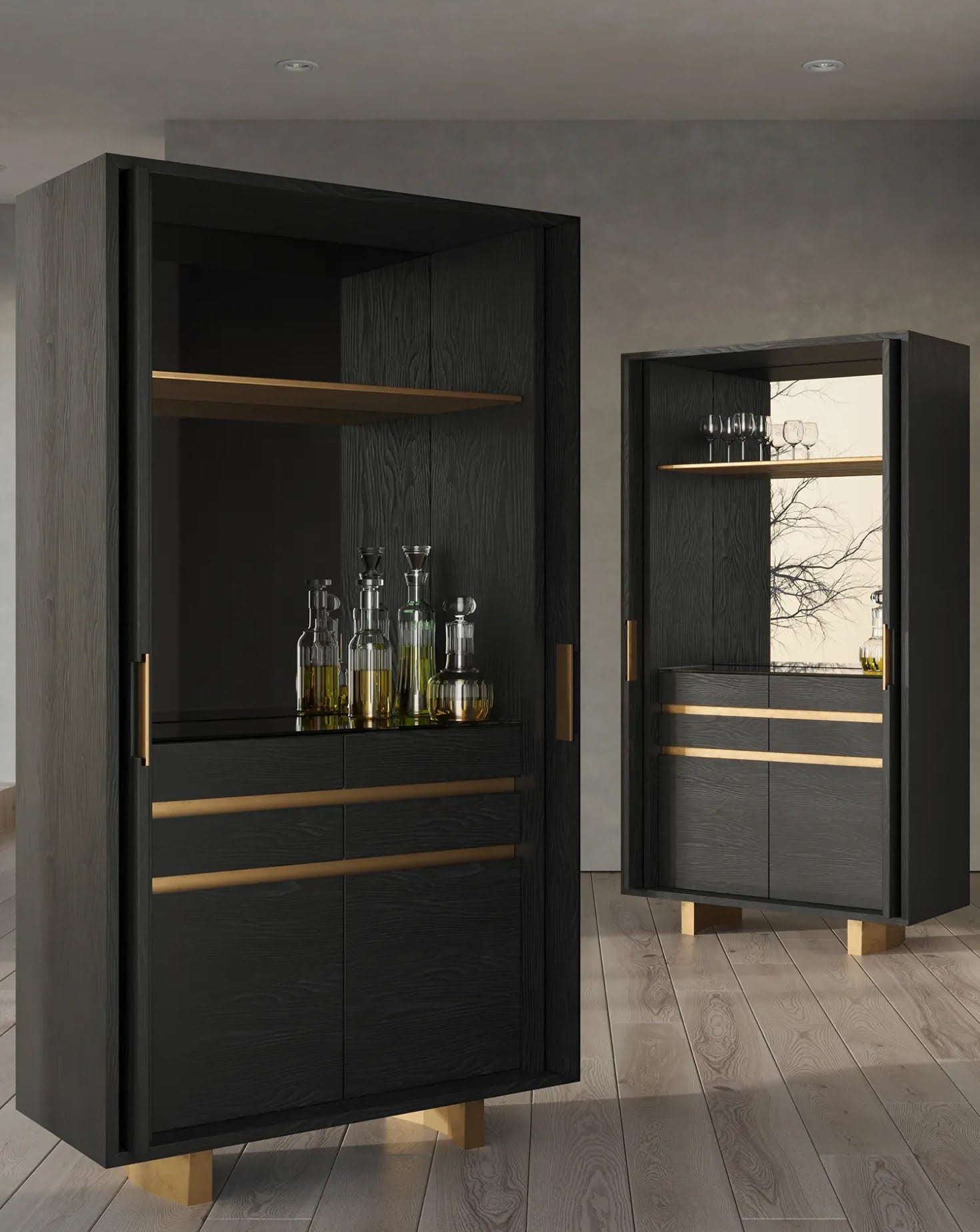 Black and Gold Bar Cabinet