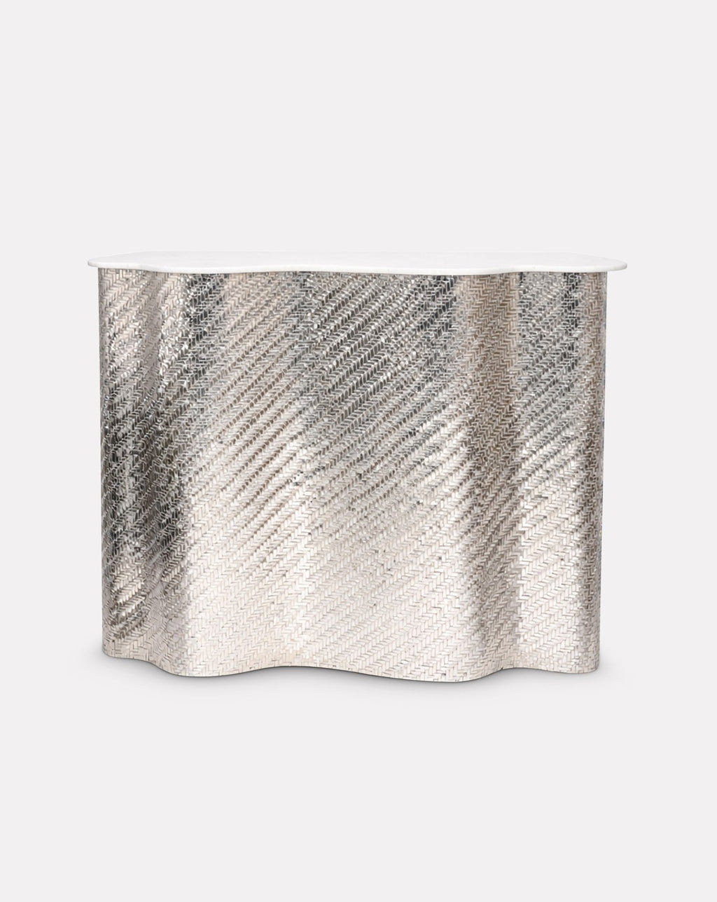 Meuble-bar en tissu argenté et chrome SS