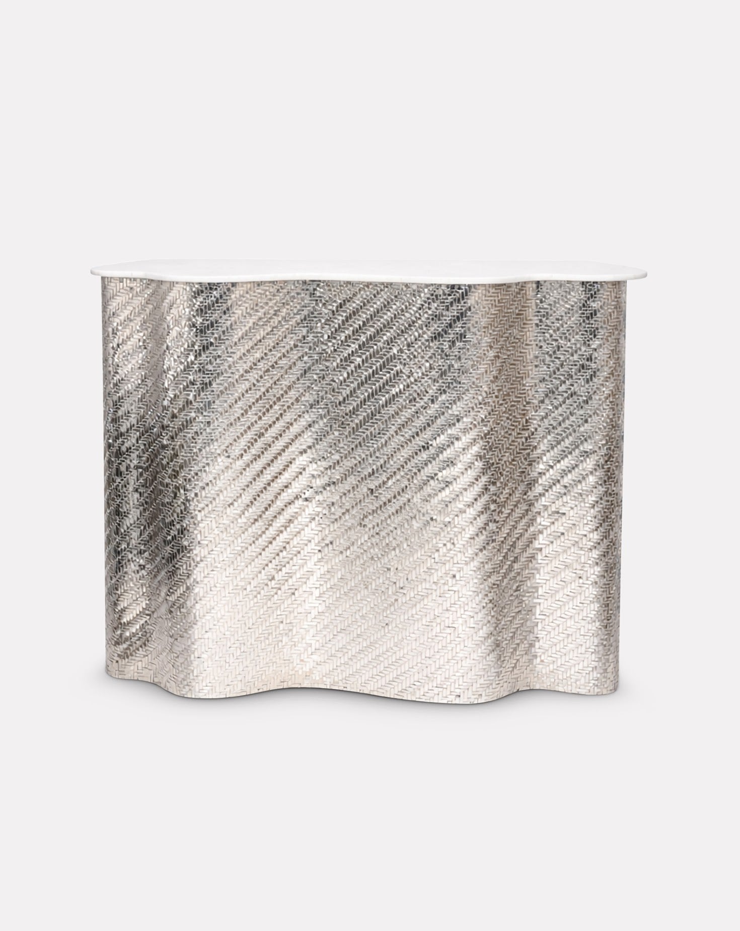 Meuble-bar en tissu argenté et chrome SS