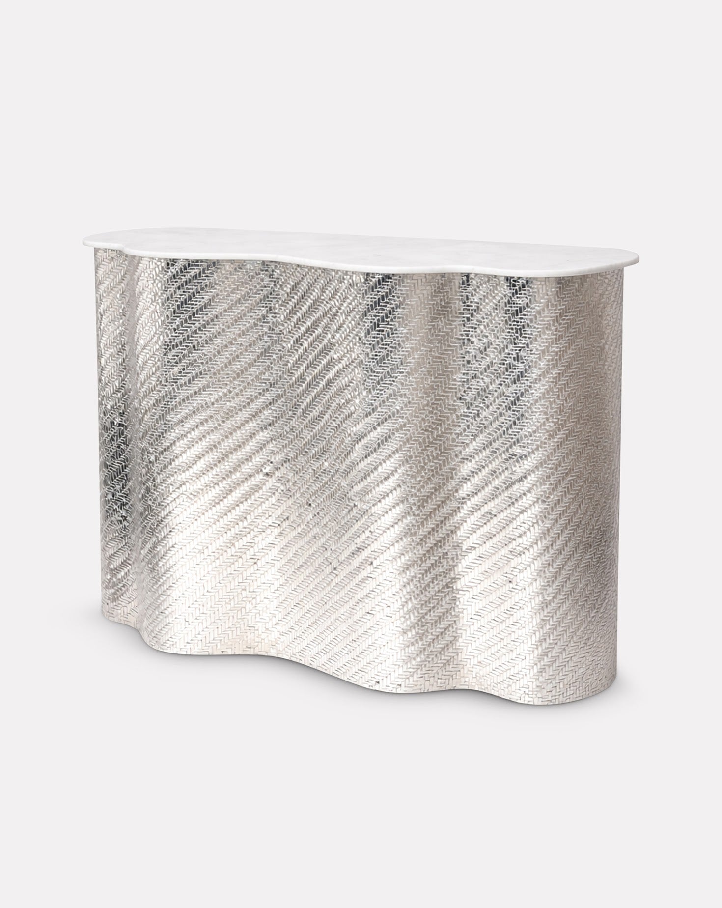 Meuble-bar en tissu argenté et chrome SS